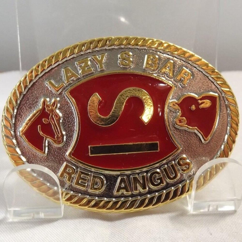 Lazy S Bar IS Red Angus Belt Buckle